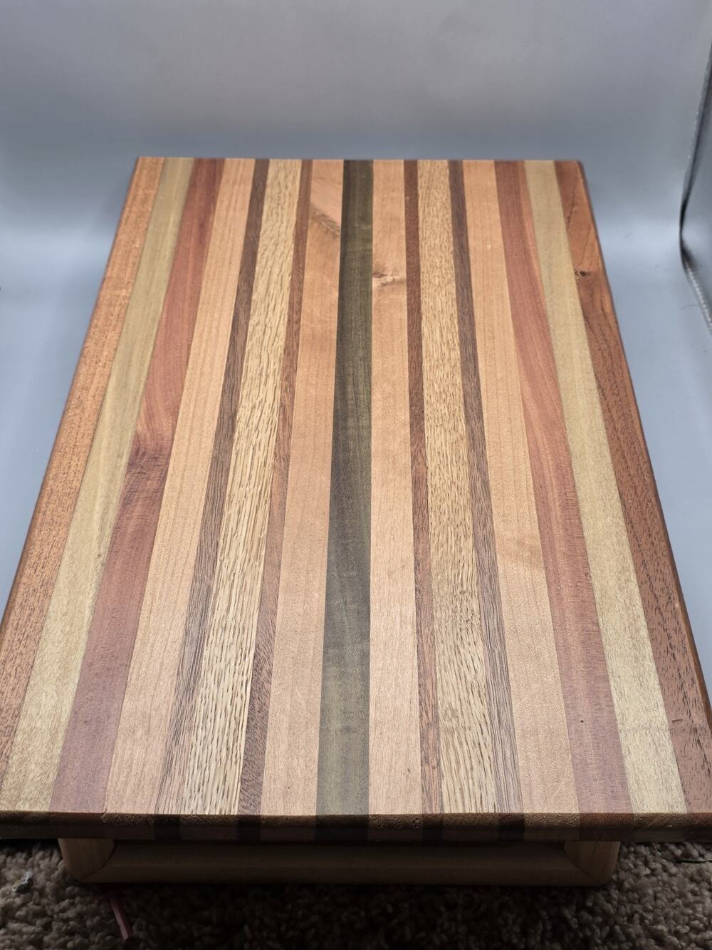 Handmade Multi Wood Striped Serving Tray with Handles 20" Charcuterie Board...
